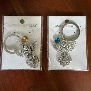 Silver Angel Keychains with Colored Gem Accent